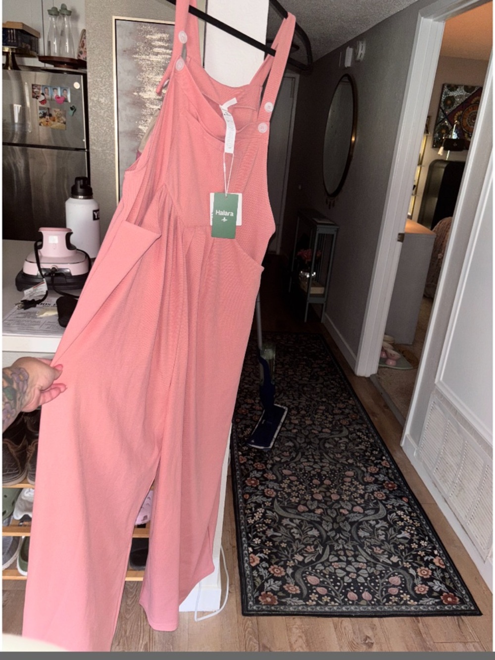 HALARA Coral Pink Wide-Leg Utility Jumpsuit
